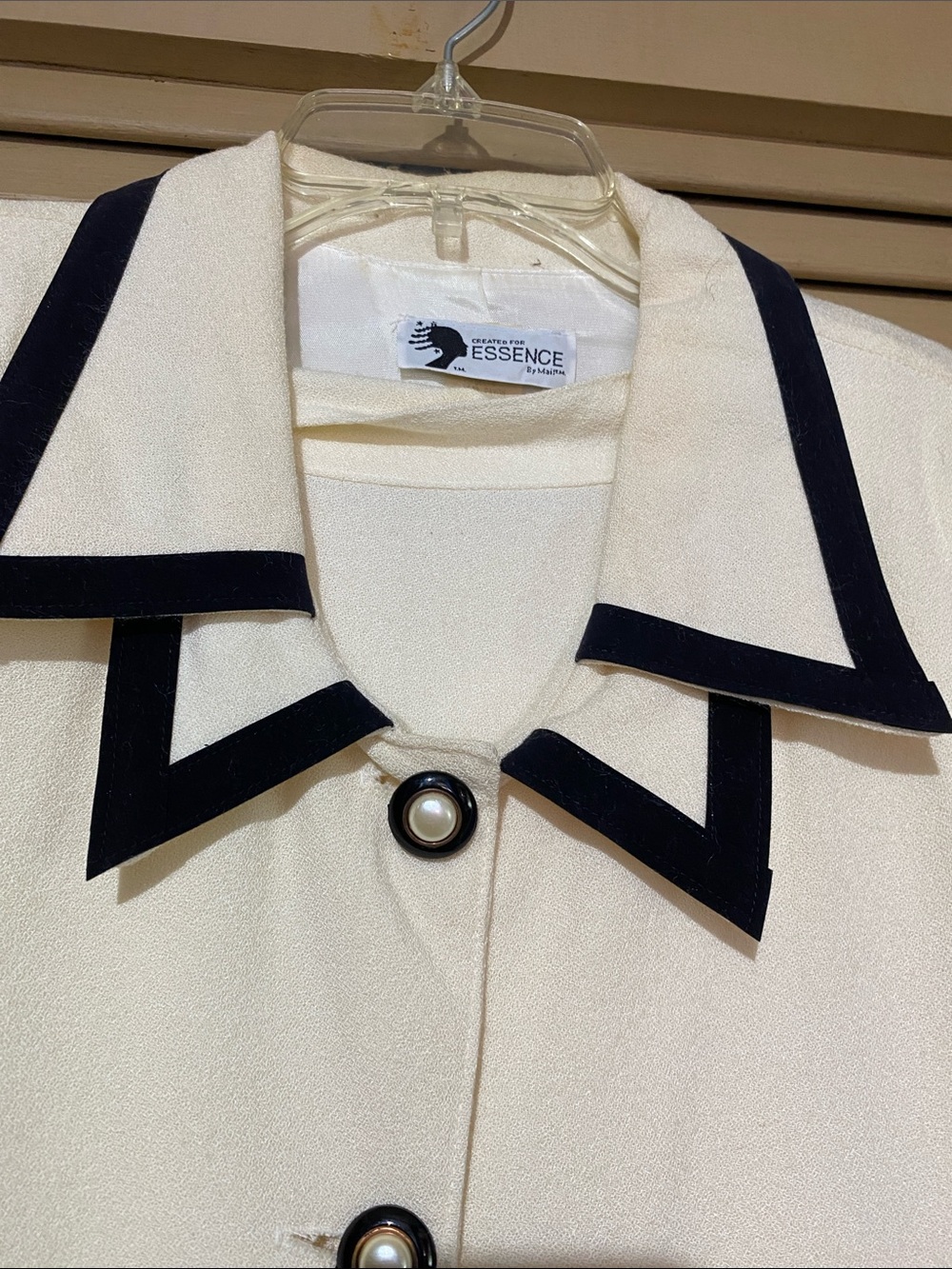 Cream Blazer with Black Contrast Trim
